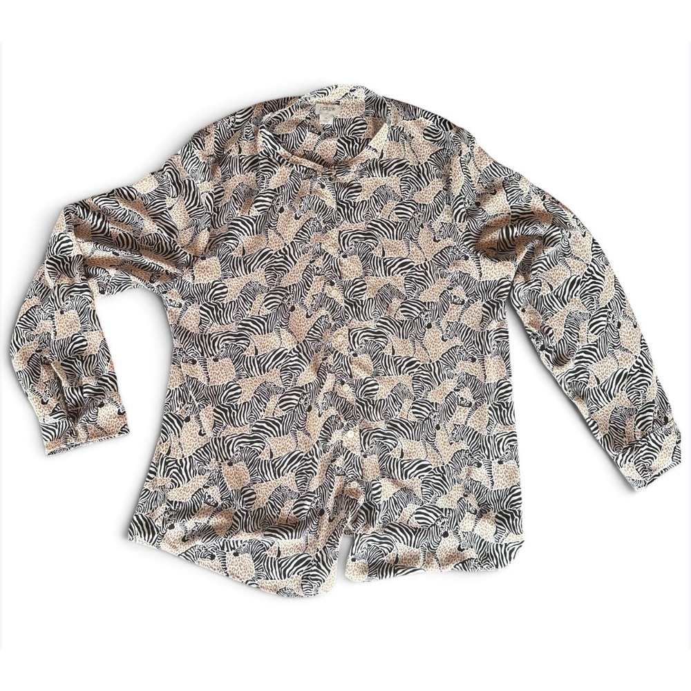 J.Crew Zebra Leopard Mixed Animal Print Button Down Shirt XL Tan Black